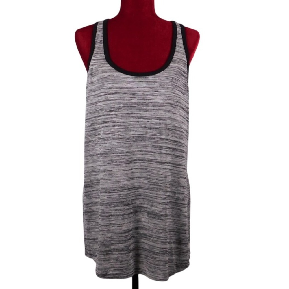 CAbi  #3085 Black Gray Horizontal Activewear Stripe Racerback Tank Top Sz Lg D89